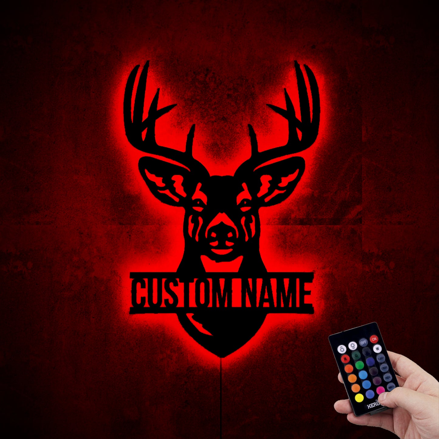 Custom Deer Hunting Wood Wall Sign With RGB LED Remote Controller