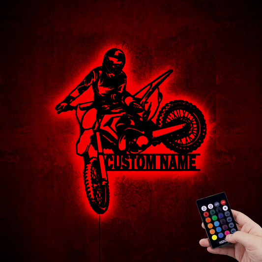 Custom Motocross Biker Neon Wall Art with LED Lights,Motocross Dirt Bike Wall Art, Biker Name Sign, Motorcycle Decor, Gift for Dad Motocross Lover Gift