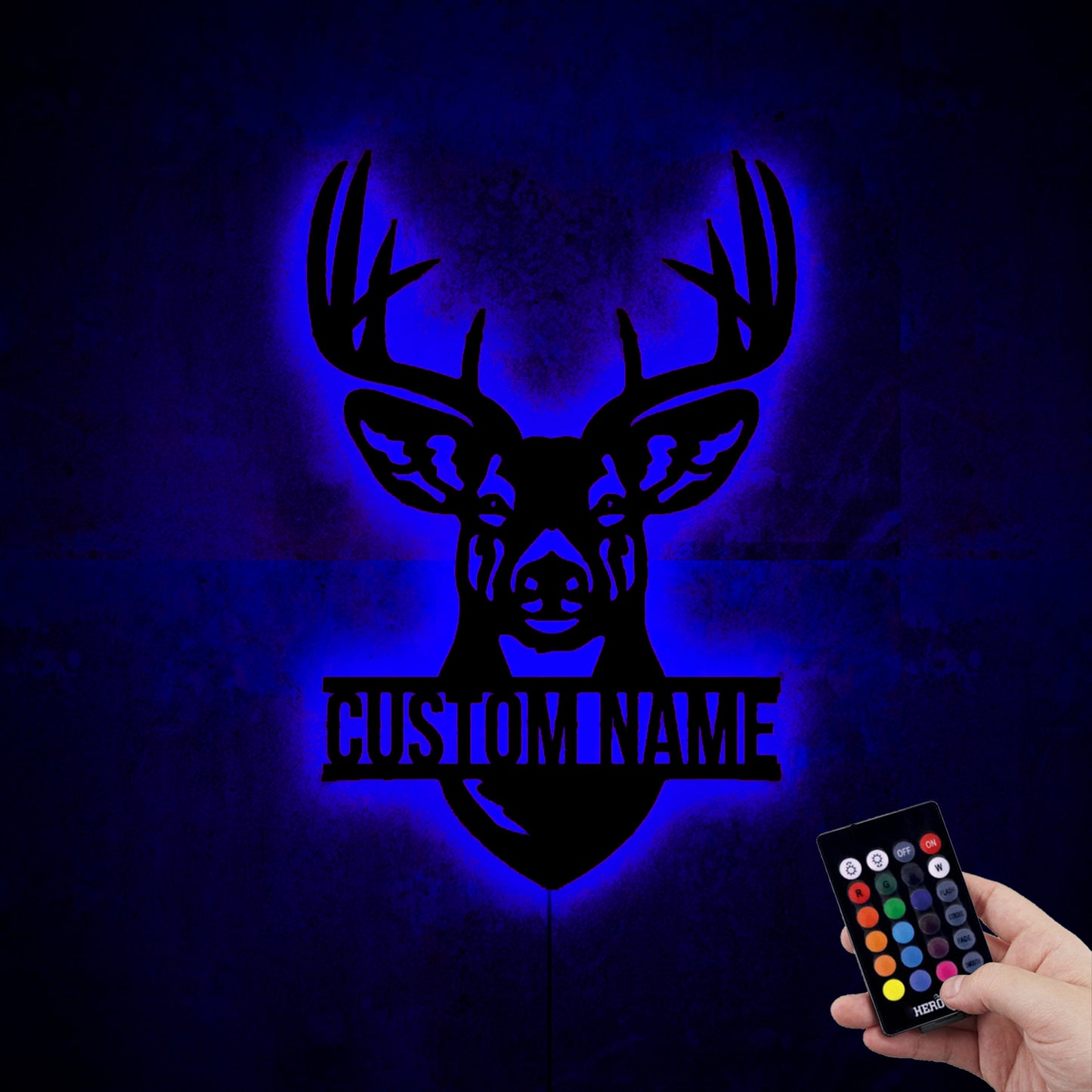 Custom Deer Hunting Wood Wall Sign With RGB LED Remote Controller
