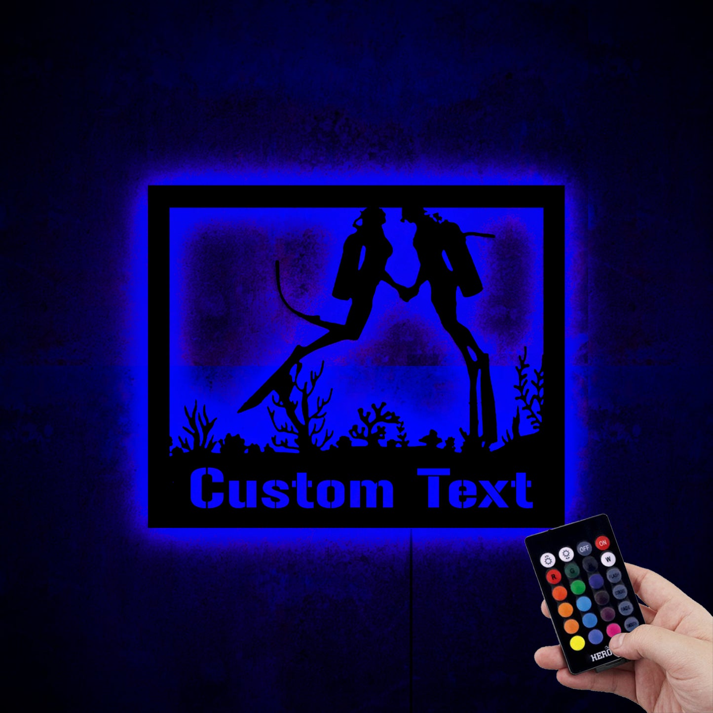 Custom Couple Scuba Diving Wood Wall Sign With RGB Led Remote Controller