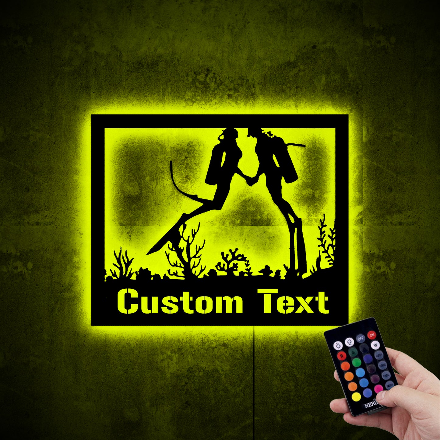 Custom Couple Scuba Diving Wood Wall Sign With RGB Led Remote Controller